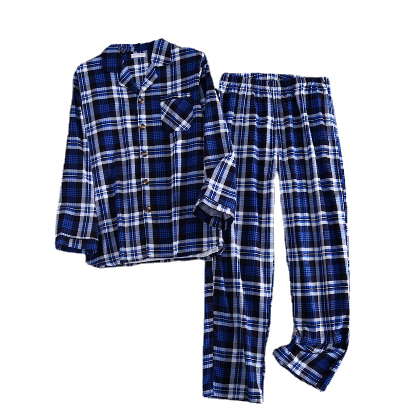 

Men's Sleepwear Autumn and winter men's pajamas long-sleeved trousers two-piece cotton brushed lapel button thickened home service set mens 230317, 02