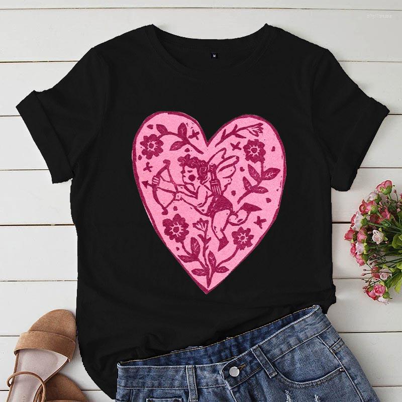 

Women' T Shirts Spring Summer Cupid Love Print Women T-shirt Black O-Neck Short Sleeve Female Tee 90s Casual Lady Tshirts Tops 2023, 37032
