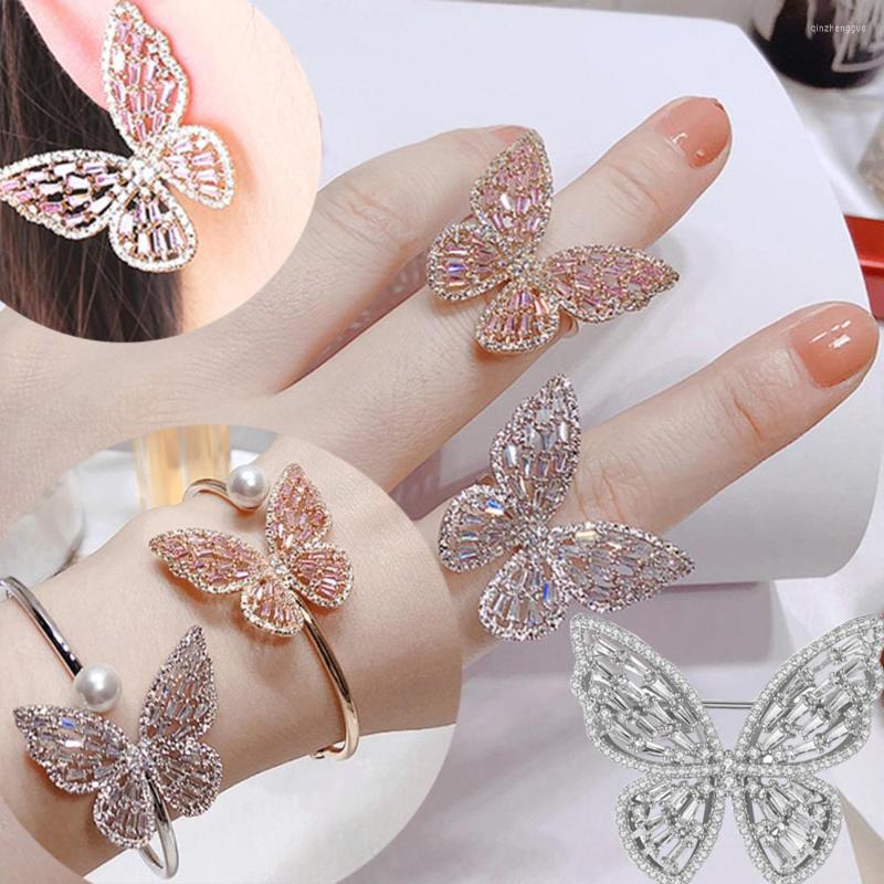 

Bangle Silver Gold Open Zircon Butterfly Cuff Bracelets For Women Butterflys Earrigns Rigns Jewelry Luxury Set Wholesale