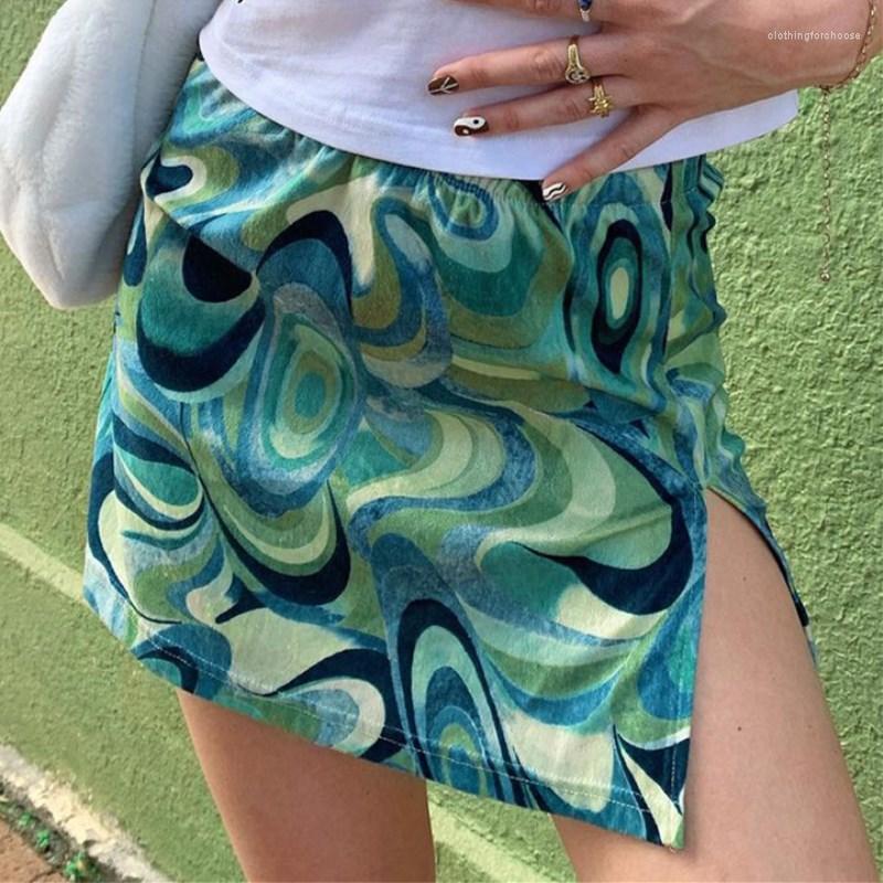 

Skirts Korean Fashion Retro Paisley Print Y2K Mini Women Sexy Cute Straight Split Green Skirt Harajuku Summer Outfits 2023, 730-black