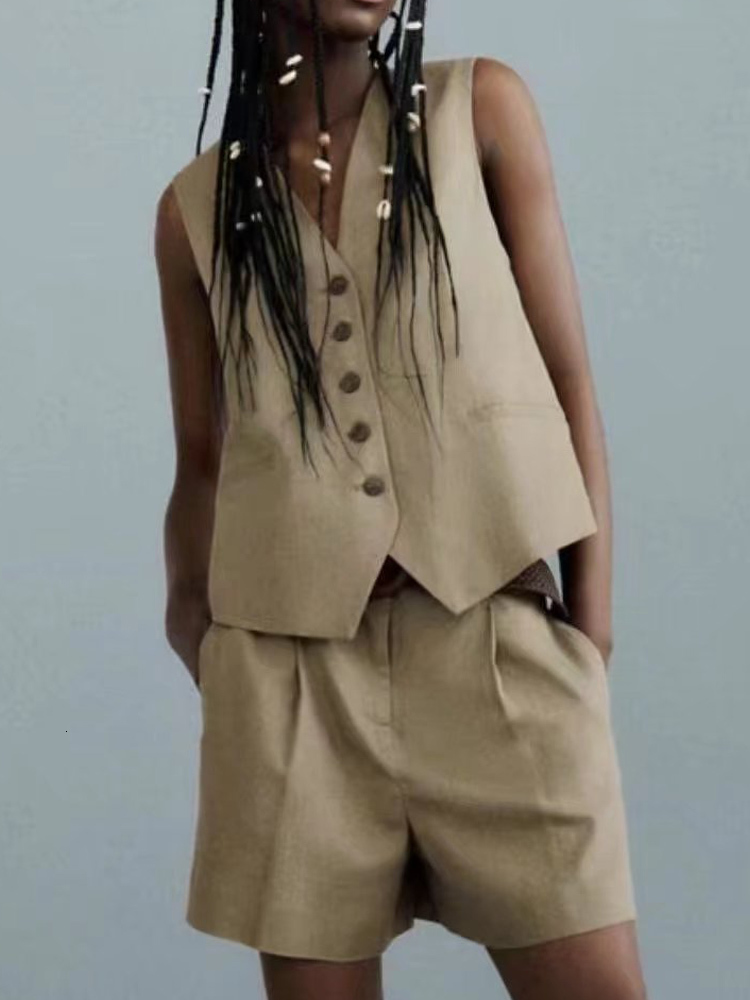 

Womens Two Piece Pants Kumsvag Summer Women Linen 2 piece sets Suits Casual Solid Vests Coats and Shorts Female Sweet Street Suit Clothing 230316