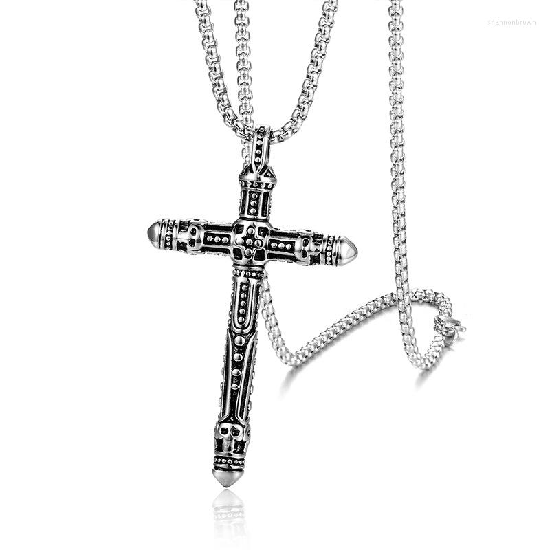 

Pendant Necklaces Punk Gothic Stainless Steel Skull Cross For Men Rock Jewelry Drop