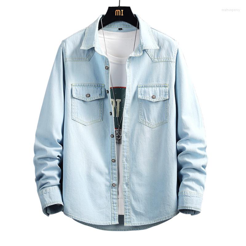 

Men's Casual Shirts High Quality Men's Long Sleeve Denim Shirt Spring Autumn Business Fashion All-match Jean Jacket Male Classic Brand, Light blue