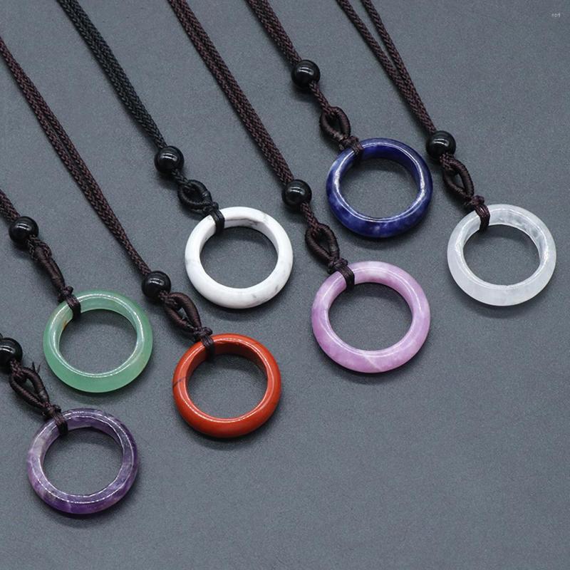 

Pendant Necklaces Natural Stone Ring Circle Running Quartz Crystal Agate Necklace DIY Making Jewelry Accessories