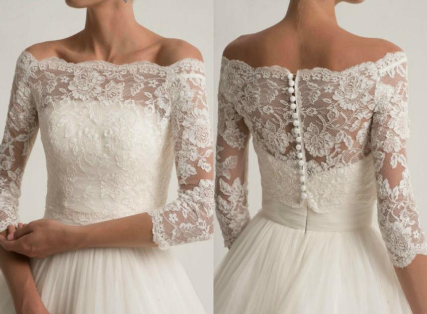 

Lace Wedding Jacket For Strapless Wedding Dresses Elegant Long Sleeve Bridal Lace Jackets White Wedding Accessories Applique Ivory2682567, Ivory
