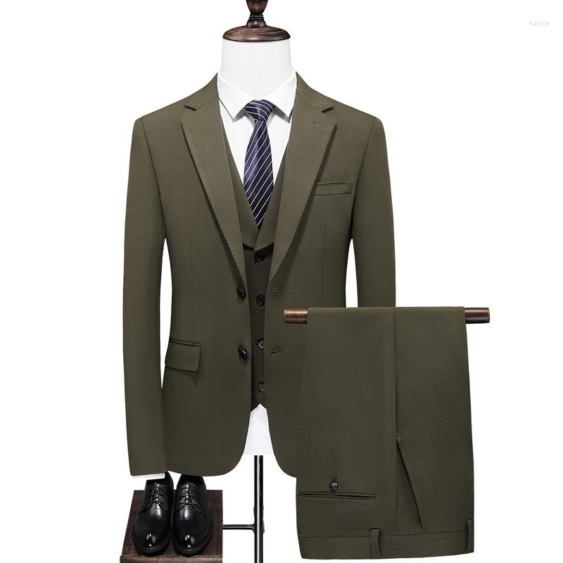 

Men's Suits Season 2023 Business Casual Suit Men Jacket Vest Trousers Three-piece Single Breasted Men's Groom's Wedding, Olive green