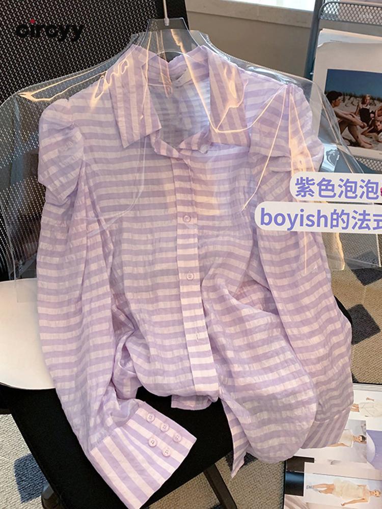 

Women' Blouses Women Shirt Stripe Long Sleeve Chic Office Lady Tops Spring Autumn 2023 Turn-down Collar Clothe Single-breasted