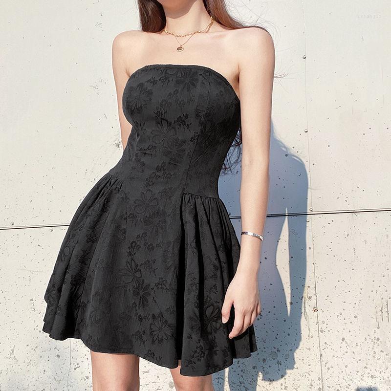 

Casual Dresses Emo Tube Top Strapless Dress Y2k Sexy Women's Summer 2023 High Waist Slim Vintage A Line Bodycon Punk Dark Academia, Black