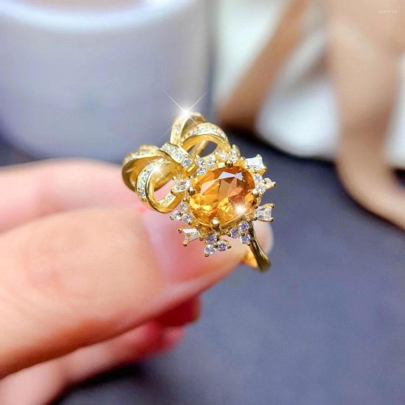 

Wedding Rings Bright Fashion Yellow Zircon Bow Adjustable Size Gold For Women Jewelry Accessories Valentine's Day Gifts