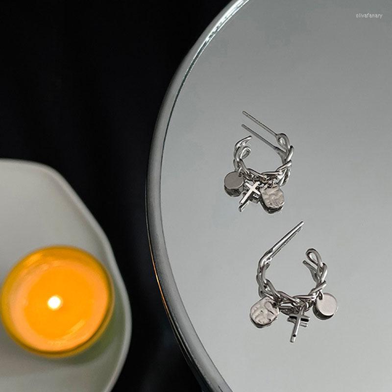 

Stud Earrings PANJBJ 925 Stamp Silver Color Cross Earring For Women Girl Party Gift Liquid Lava Punk Chain Jewelry Wholesale Drop