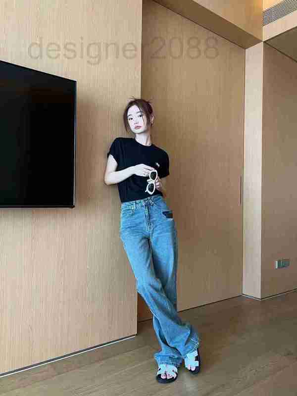 

Women' Jeans designer Chopstick leg jeans wash sailor feel soft and comfortable triangle decoration FHSQ, Blue8
