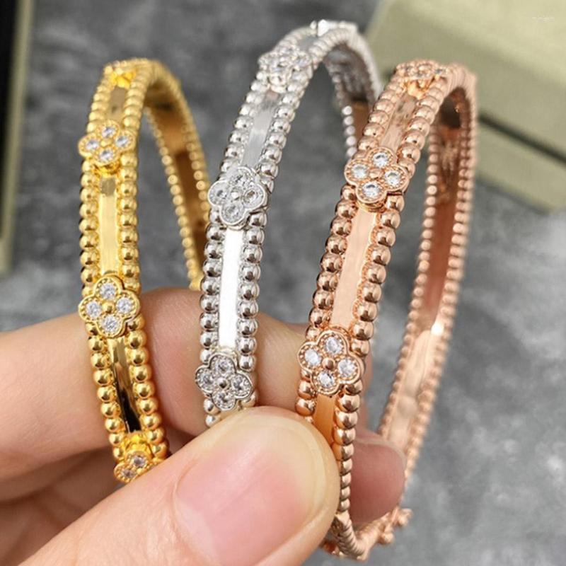 

Bangle Zlxgirl Classic Europe Korea Four-leaf Women Bridal Jewellery Cubic Zircon Bracelet Female Fashion Couple Gifts
