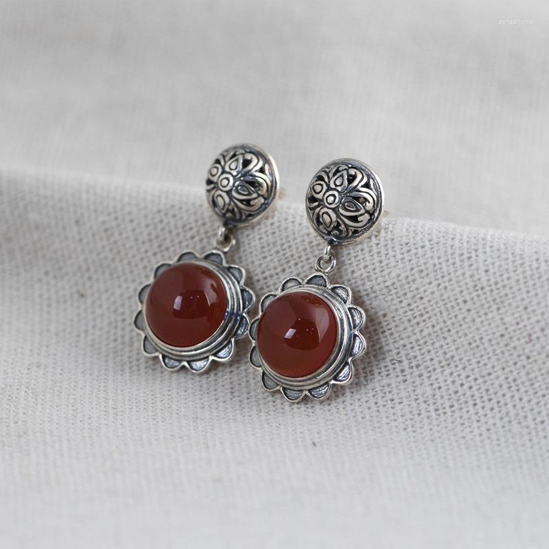 

Dangle Earrings FNJ Sunflower Drop 925 Silver Original Pure S925 Sterling Earring For Women Jewelry