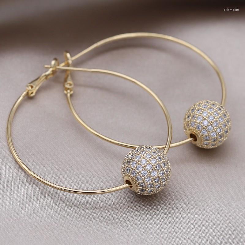

Hoop Earrings Korean Design Fashion Jewelry 14K Gold Plated Exaggerated Big Round Zircon Beads Excellent Modern Party Accessories