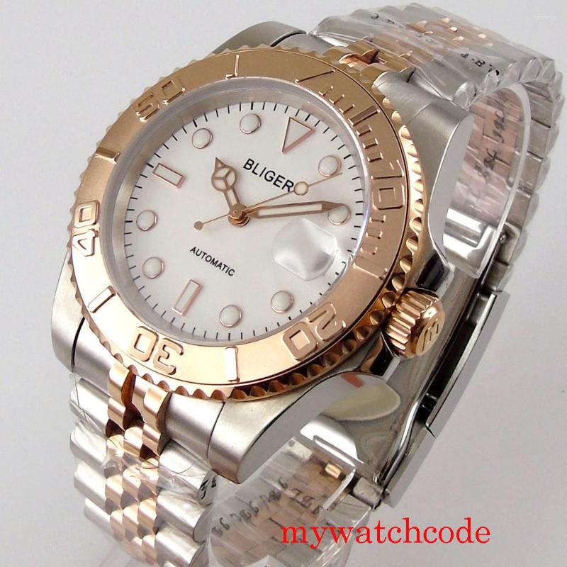 

Wristwatches 40mm Rose Gold Luxury NH35 MIYOTA 8215 Mechanical Automatic Men's Watch Sapphire Glass Date Indicator Jubilee Strap, No logo