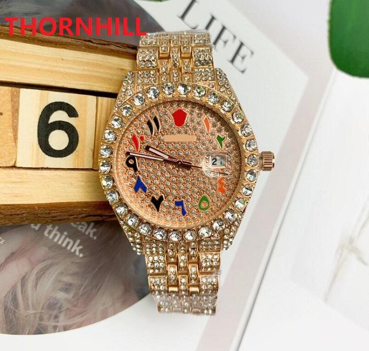 

mens arab number designer diamonds watch women men quartz fashion watches auto date wholesale male gifts wristwatch relogios, As pic4
