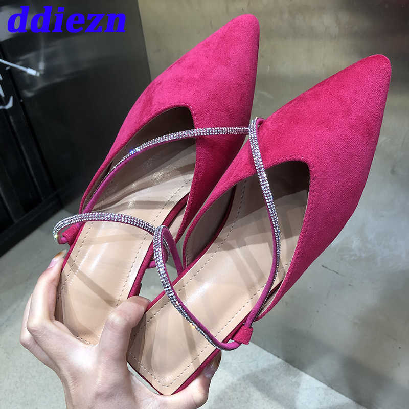 

Women Slippers Slides 2023 Summer Fashion Rhinestones Flock Outdoor Ladies Flats Shoes Pointed Toe Mules Female Slippers 0316, Black