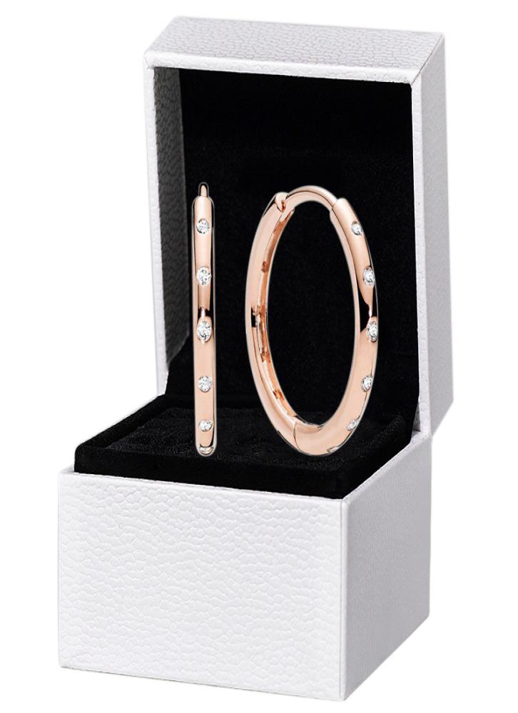 

18K Rose gold Circle Hoop Earring Original box set for Pandora Authentic 925 Silver Women Wedding Full CZ diamond Earrings6402768