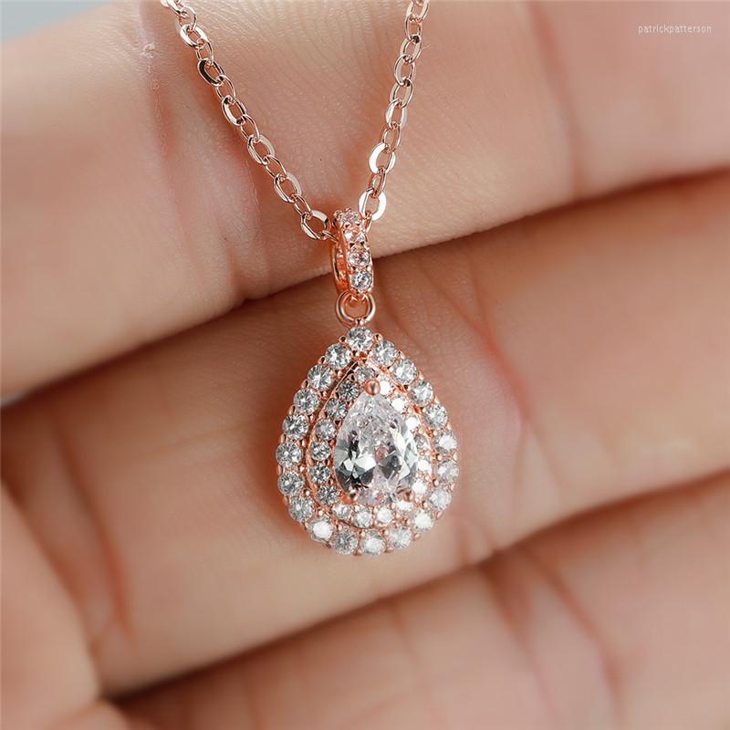 

Pendant Necklaces Rose Gold Silver Color Chain Necklace Water Drop Multicolor Crystal Clavicle For Women Wedding Choker