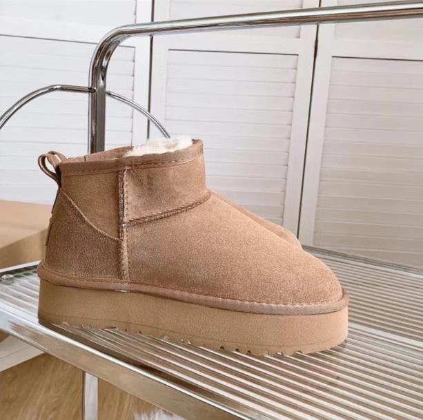 

Winter Ultra Mini Platform Boot Designer Ankle Snow Fur Boot Brown Australia Warm Booties For Woman Real Leather EU35-44, Grey