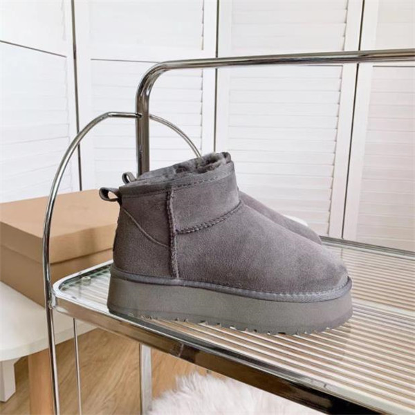 

2023 Winter Ultra Mini Platform Boot Designer Ankle Snow Fur Boot Brown Australia Warm Booties For Woman Real Leather EU35-44 HAVE BOX, Antelope brown