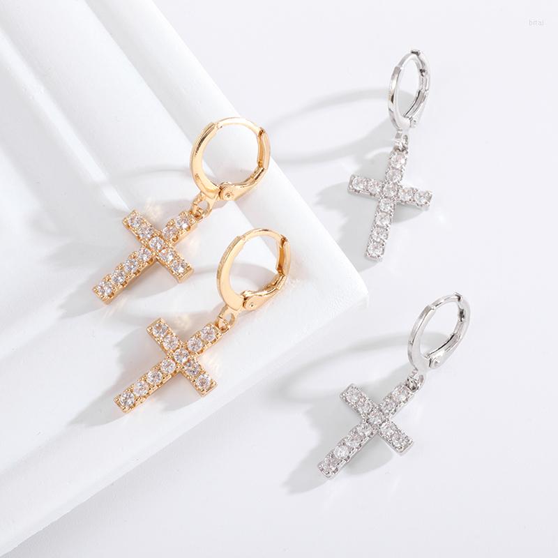 

Dangle Earrings Exquisite White Zircon Inlaid Cross Pendant Amulet Women Elegant Romantic Party Ball Jewelry Gifts