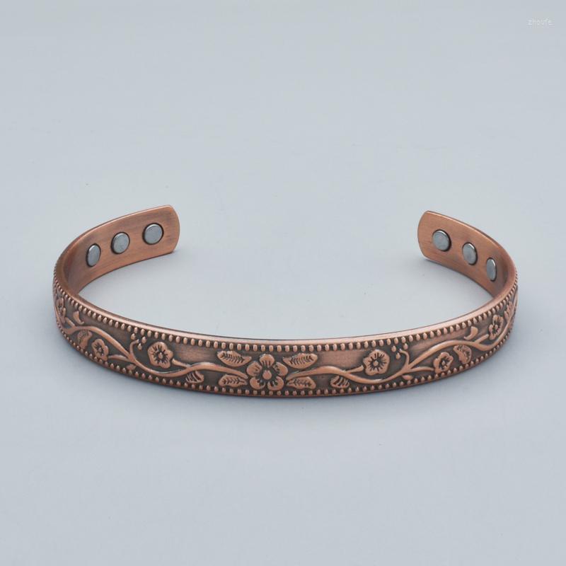 

Bangle Red Copper Flower Pattern Magnetic Bracelet Healing Bio Therapy Arthritis Pain Relief Jewelry