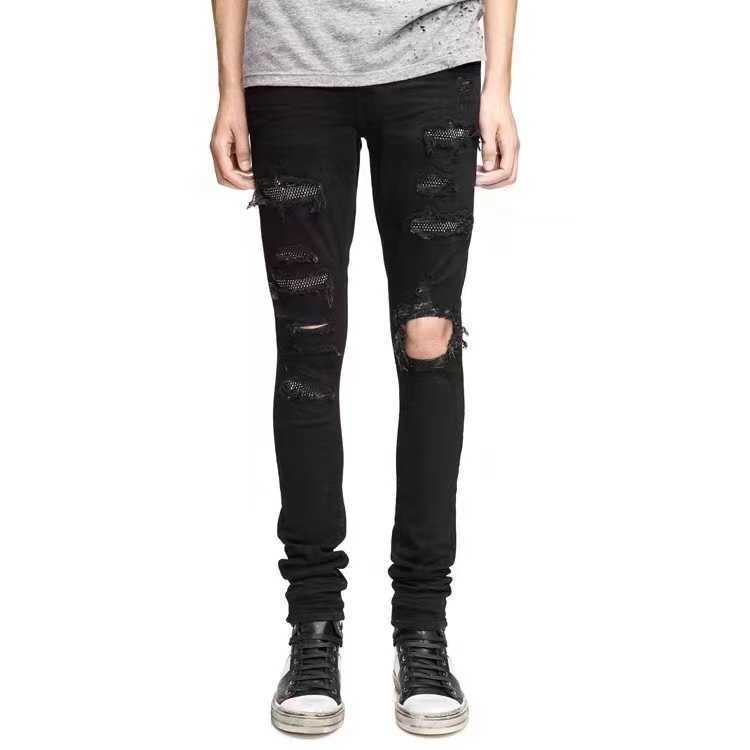 

Jeans Mens Am1r1 Trousers Pants Mirri Ripped Fashion Designer Brand New Men's White Embroidery Patch Elastic Slim Denim Hip Hop High 79VQ, Black11