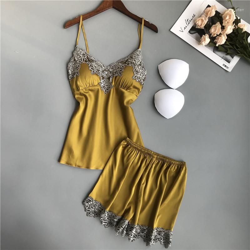 

Women's Sleepwear BZEL Silk Satin Pajamas For Women Spring Summer Ladies Set Sexy Lace Casual Home Wear Female Pijamas Pyjamas Nightwear, Black