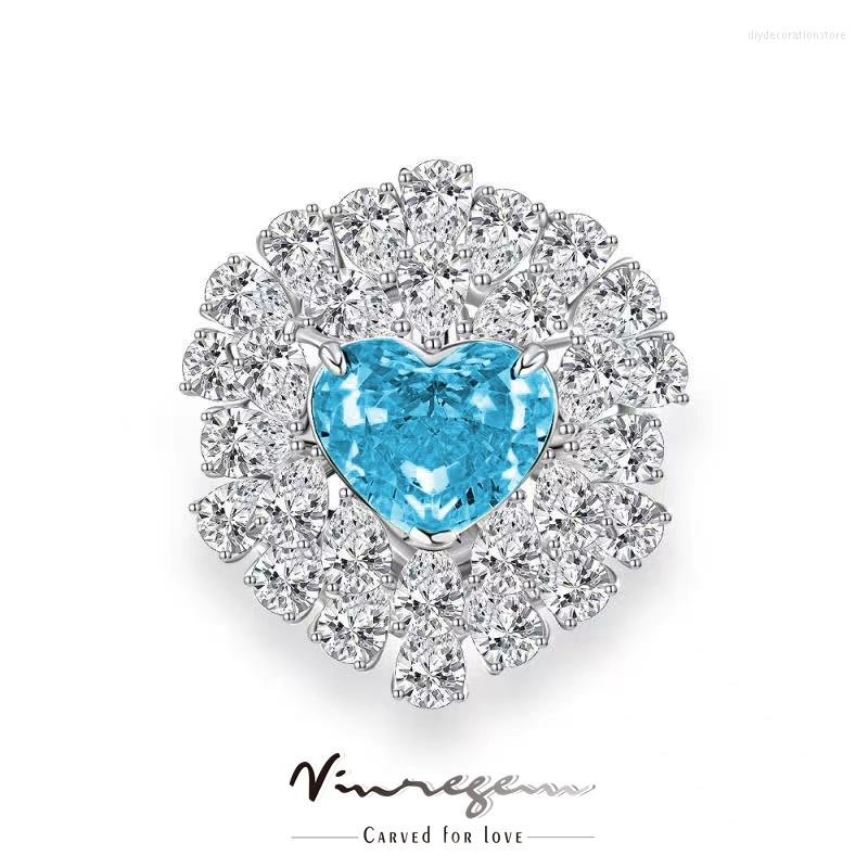 

Cluster Rings Vinregem 925 Sterling Silver Crushed Heart 10CT Fancy Sapphire Synthetic Moissanite Party Ring For Women Gift Drop