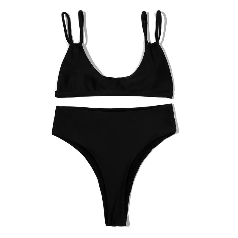 

Women' Swimwear Custom Logo Label Tag Amazon 2023 Black Bikini Beachwear High Cut