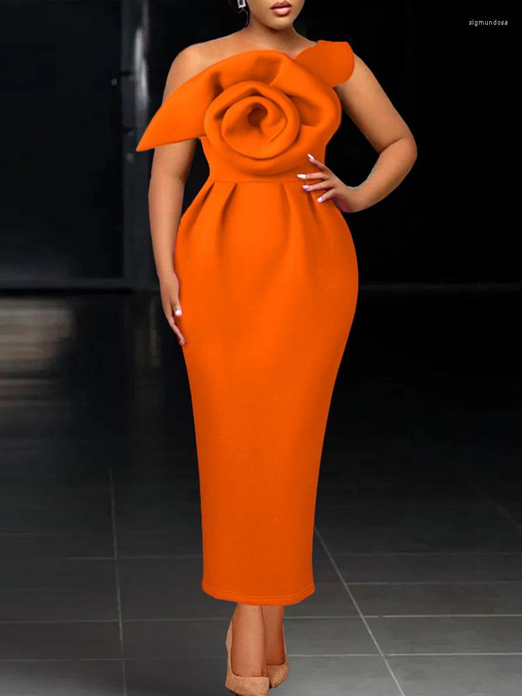 

Casual Dresses Chic Floral One Shoulder Women Party Dress Sexy Bodycon Female Christmas Elegant Diagonal Collar Dinner Gown For Ladies, Green