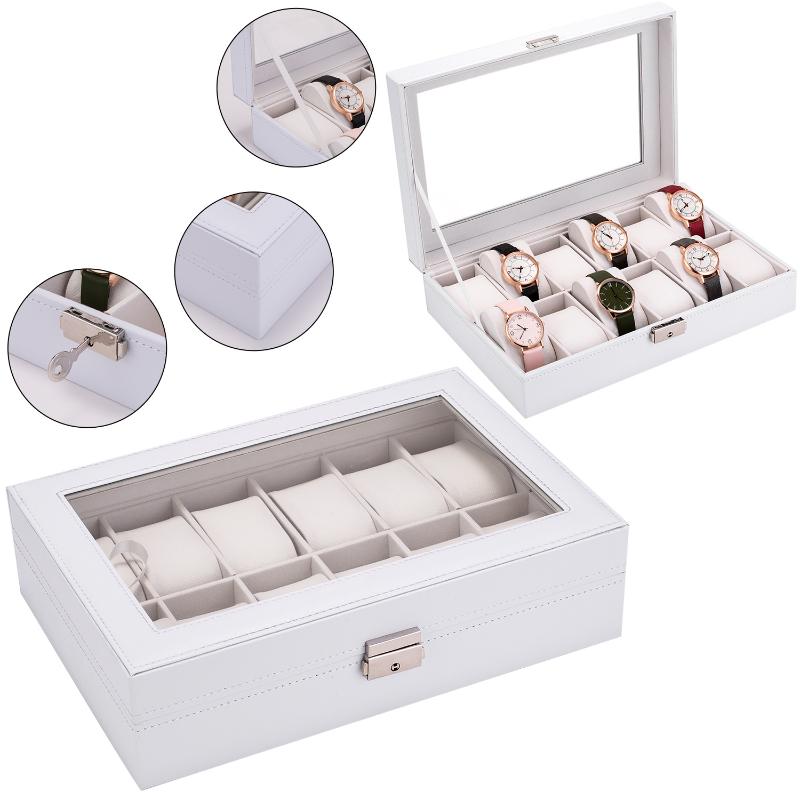 

Watch Boxes & Cases Slots Big White Packaging Organizer Brown For Men Women Mechanical Watches Storage Upscale Jewellery Case Box PUWatch
