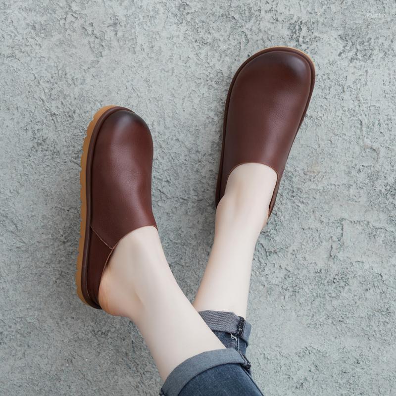 

Slippers 2023 Spring Mules Leather Shoes Woman Casual Ladies Handmade Flower Soft Women Flat, Grape