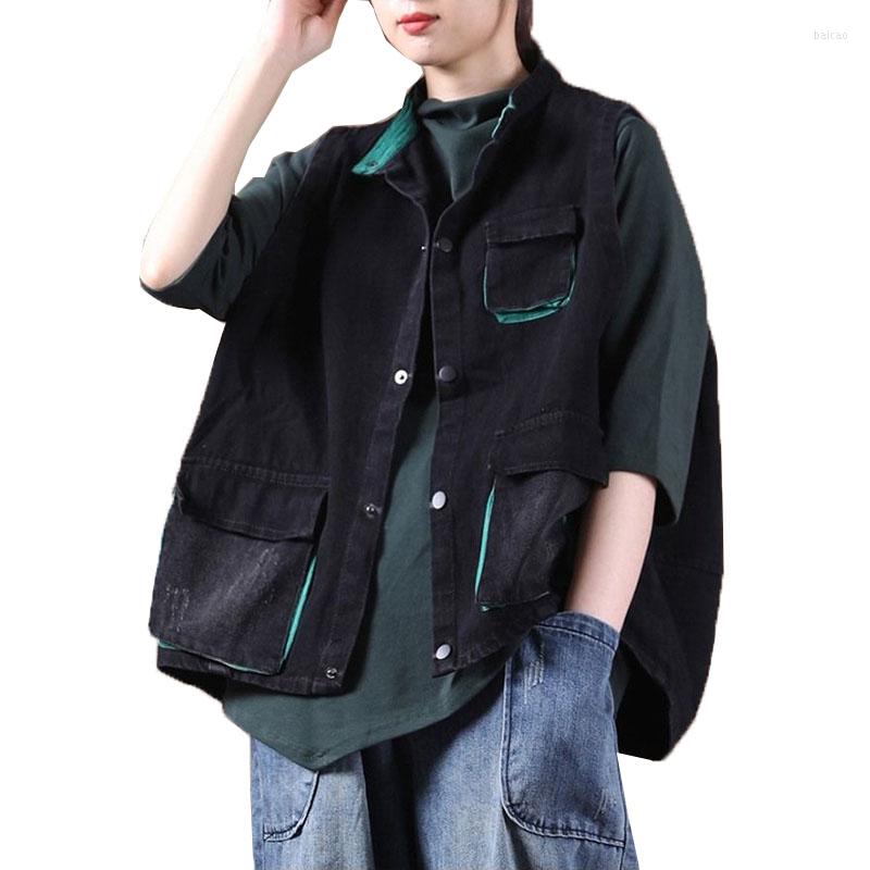 

Women's Vests Denim Vest Female Fashion Multi-Pocket Coat Spring Autumn Sleeveless Wild Tops Short Jacket Women Jeans Waistcoat, Ls