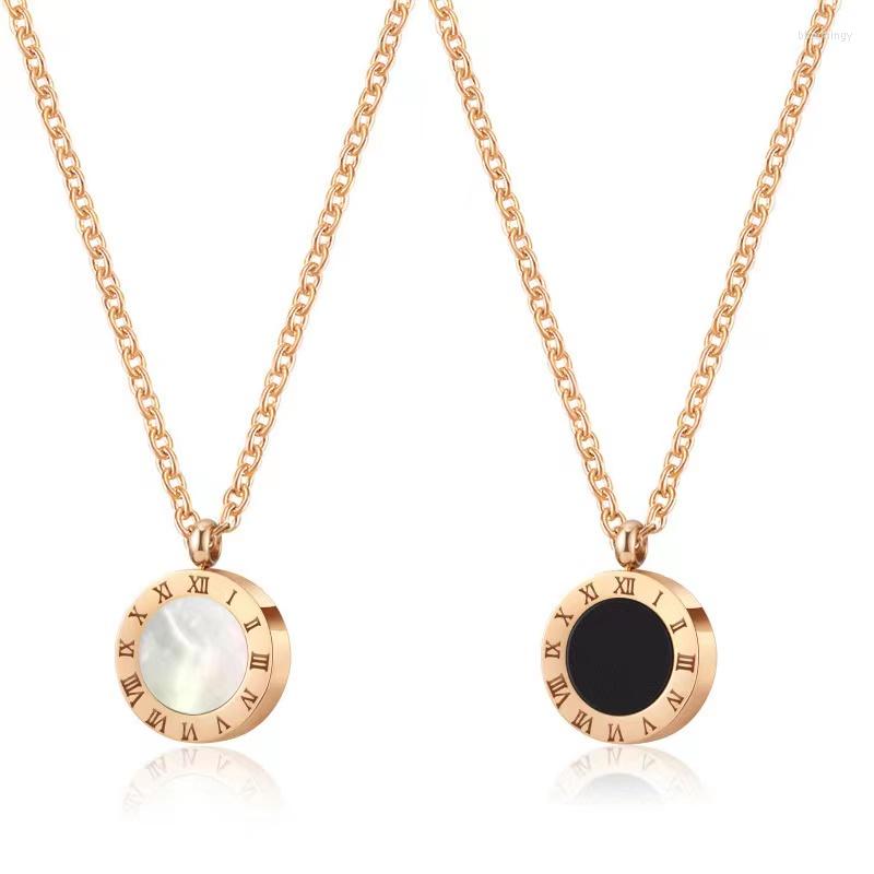 

Chains Natural Shell With Circle Ring Pendant For Fashion Korea Style Metal Jewelry Necklace Rose Golden Chain Women