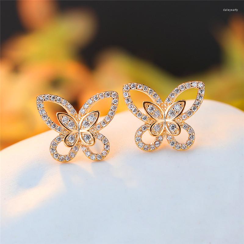 

Stud Earrings Luxury Female White Crystal Stone Rose Gold Silver Color Wedding For Women Cute Butterfly Small