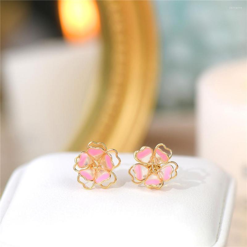

Hoop Earrings French Luxury Delicate Pink Hollow Out Cherry Blossom Small Everyday Versatile Student Temperament