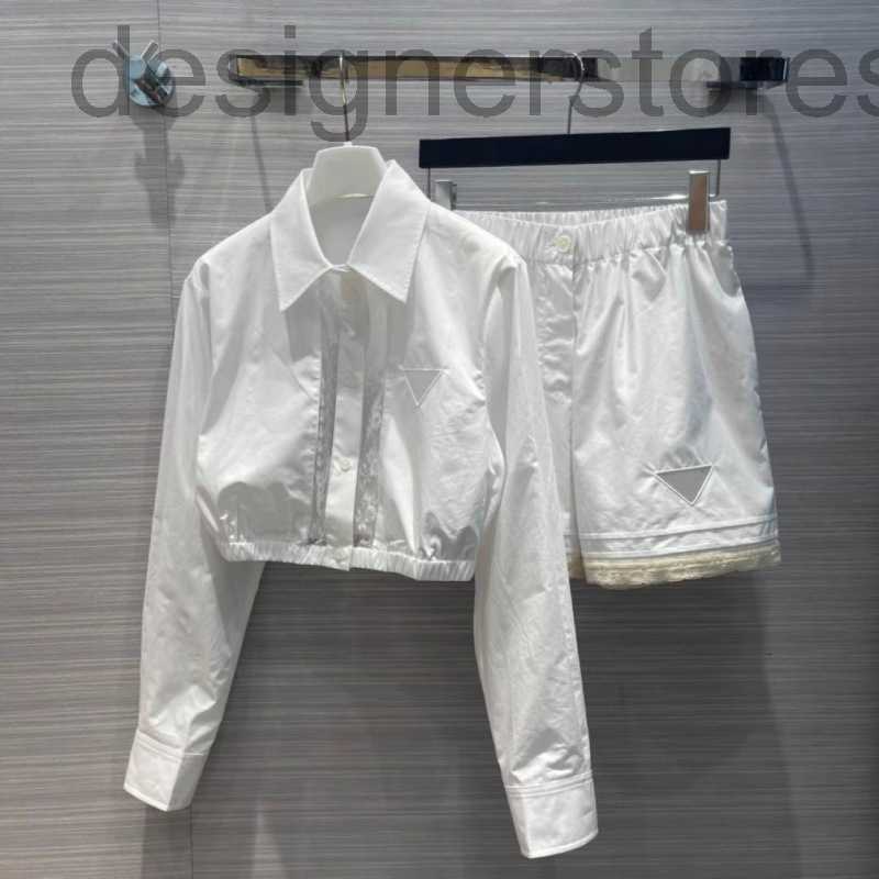 

Women' Suits & Blazers Designer European Spring/Summer 22 New Cutout Lace Temperament Set Short Waist Shirt High Wide Leg Shorts J9AI, White4