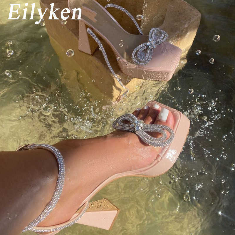 

CRYSTAL Butterfly-knot Women Sandals Pumps Fashion Open Toe Ankle Buckle Strap Platform High Heels Party Club Shoes 230306, Apricot