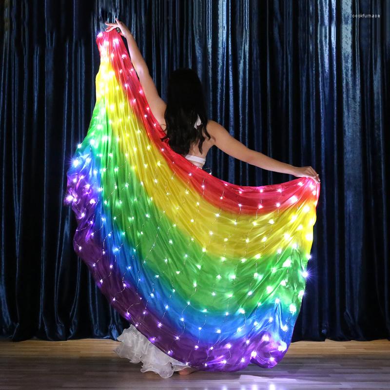 

Stage Wear Rainbow Colored Performance Prop Silk Belly Dance Costume Accessories 200 Pieces Lamps Rectangle Veils LED Veil, Picture shown