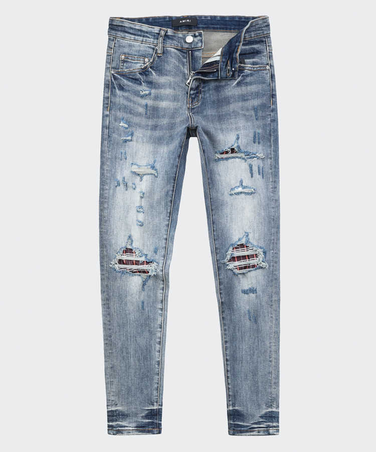 

Jeans Mens Am1r1 Trousers Pants Mirri Ripped Fashion Designer Brand New Men's White Embroidery Patch Elastic Slim Denim Hip Hop High ZG6Z, Light blue