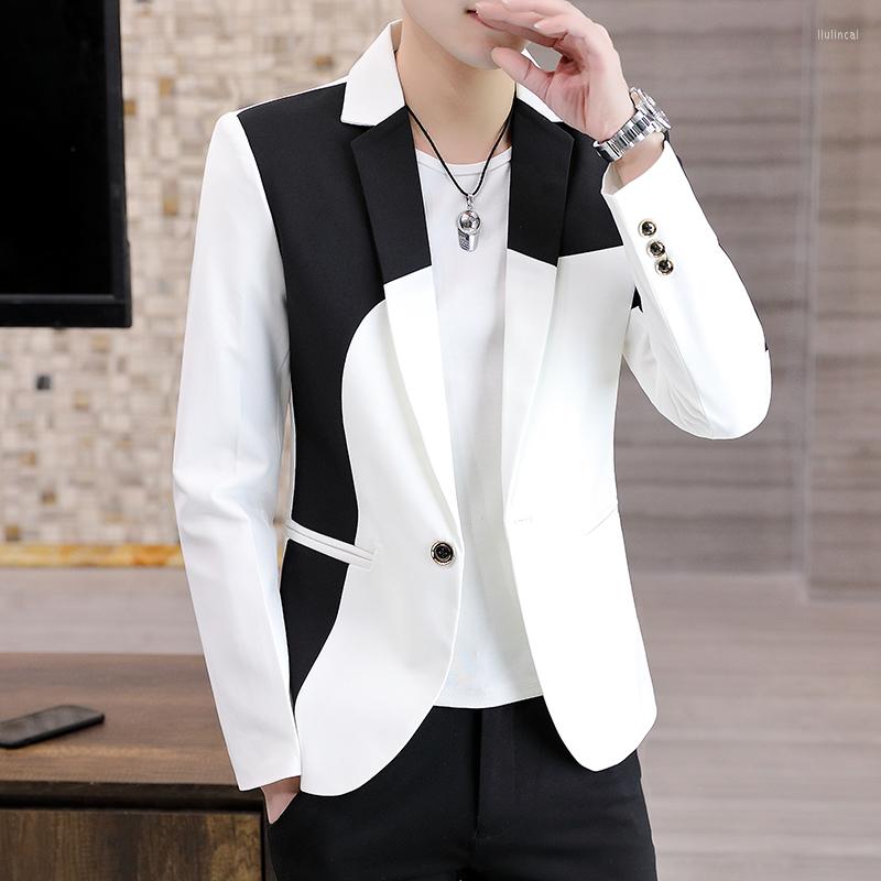 

Men's Suits Fashion Splicing Men Blazers Slim Fit Business Casual Suit Jacket Handsome Wedding Groom Social Dress Coat Costume Homme 2023, Black