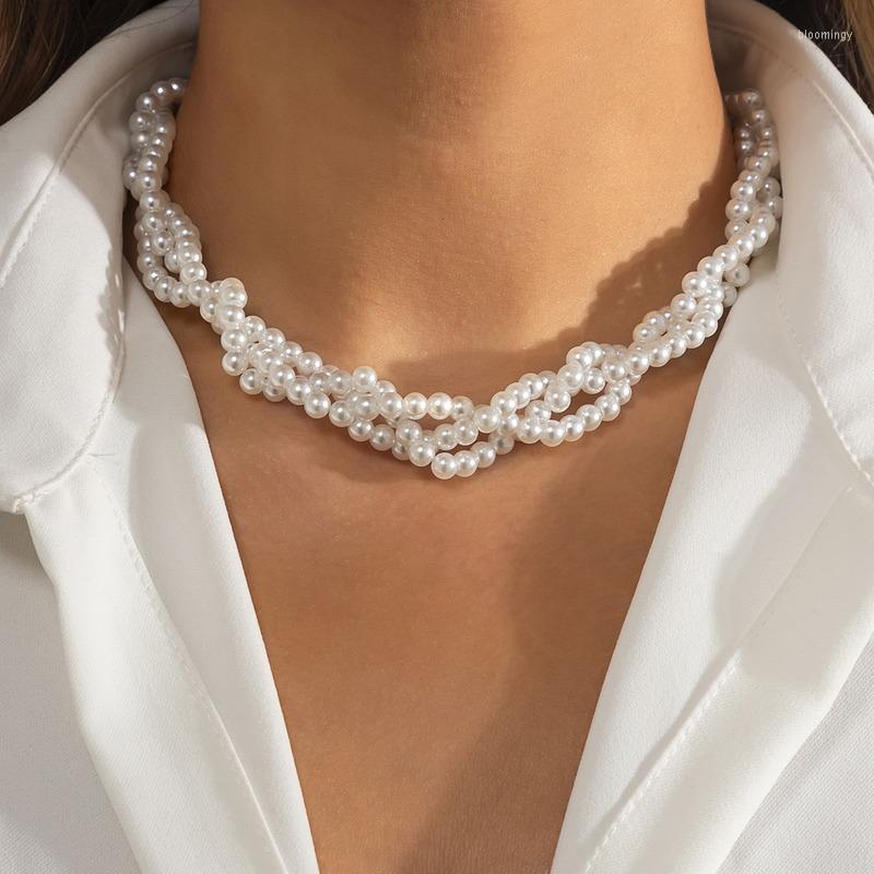 

Choker Chokers 2023 Fashion Entangled Pearl Necklaces For Women White Statement Necklace Female Kpop Collar Jewelry Accessories Bloo22