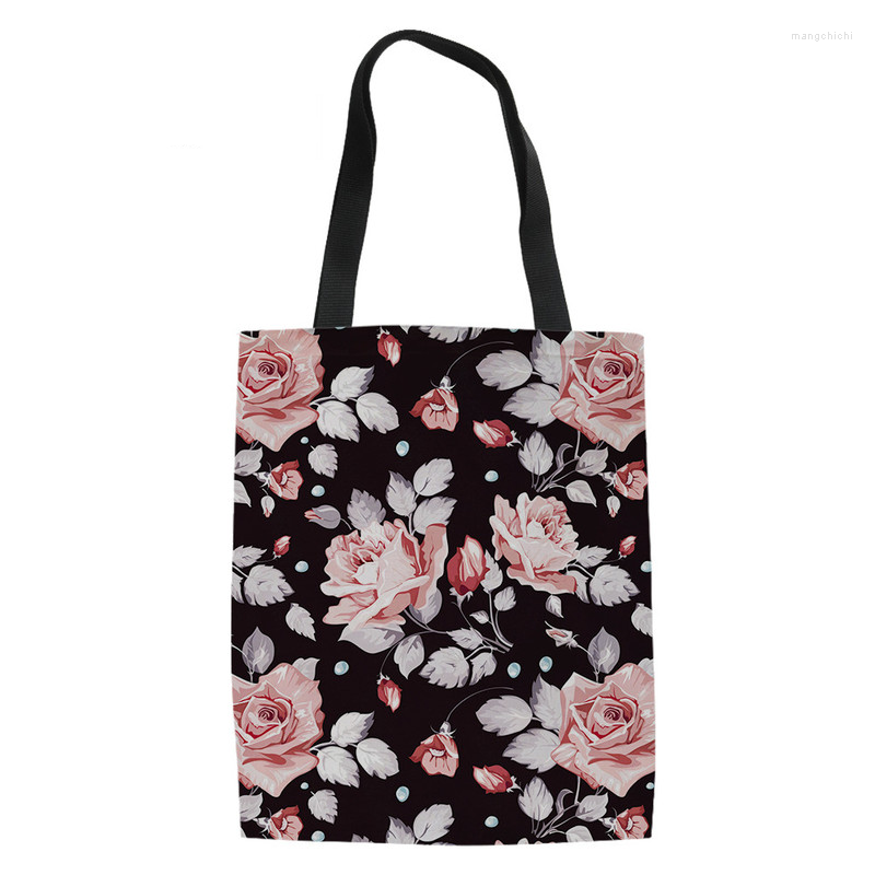 

Evening Bags Floral Flower 3D Printing Student Book Bag Folding Fabric Shoulder Pocket Ladies Grocery Canvas Borse Da Donna, Custom