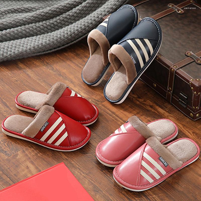 

Slippers Women Waterproof Slipper Plush PU Sewing Plus Size Non-slip Female Winter Flat Shoes Patchwork Indoor Comfort Ladies Cotton Shoe, Black1
