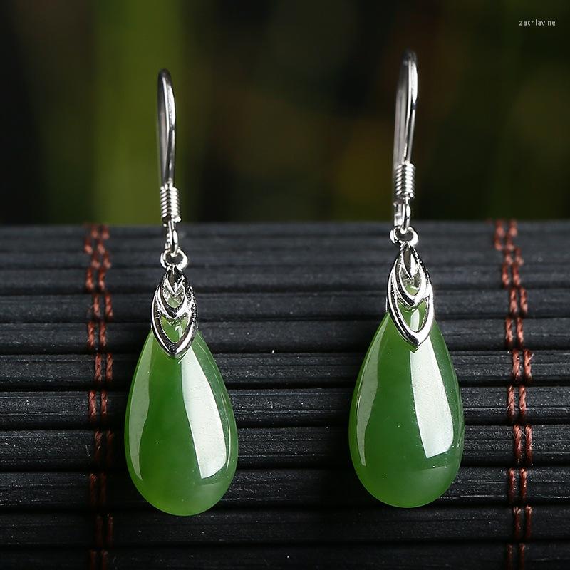 

Dangle Earrings Natural 925 Sterling Silver Inlaid Hetian Jasper Drop Shape Simple Retro Jewelry Individuality For Women Earings