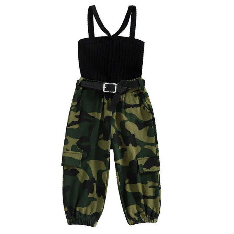 

Clothing Sets New baby girl clothes summer girls knitted suspenders sexy tops camouflage leggings trousers suits baby casual sports suits P230315, Green