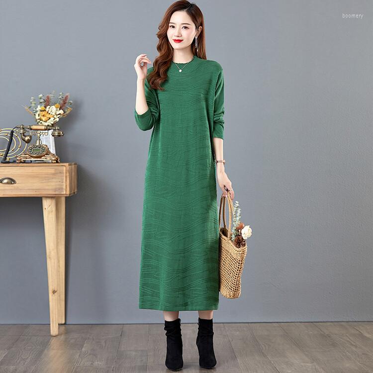 

Casual Dresses Women Knitted Long 2023 Autumn Winter Female Sleeve Pullover Dress, Black