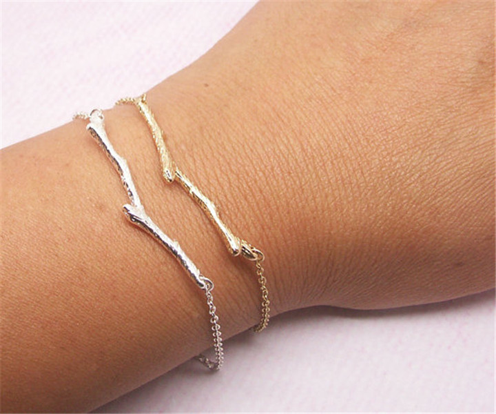 

30PCS Gold Silver Simple Tree Branch Bracelet Nature Woodland Olive Bar Twig Bracelet Botanical Plant Limb Bracelets